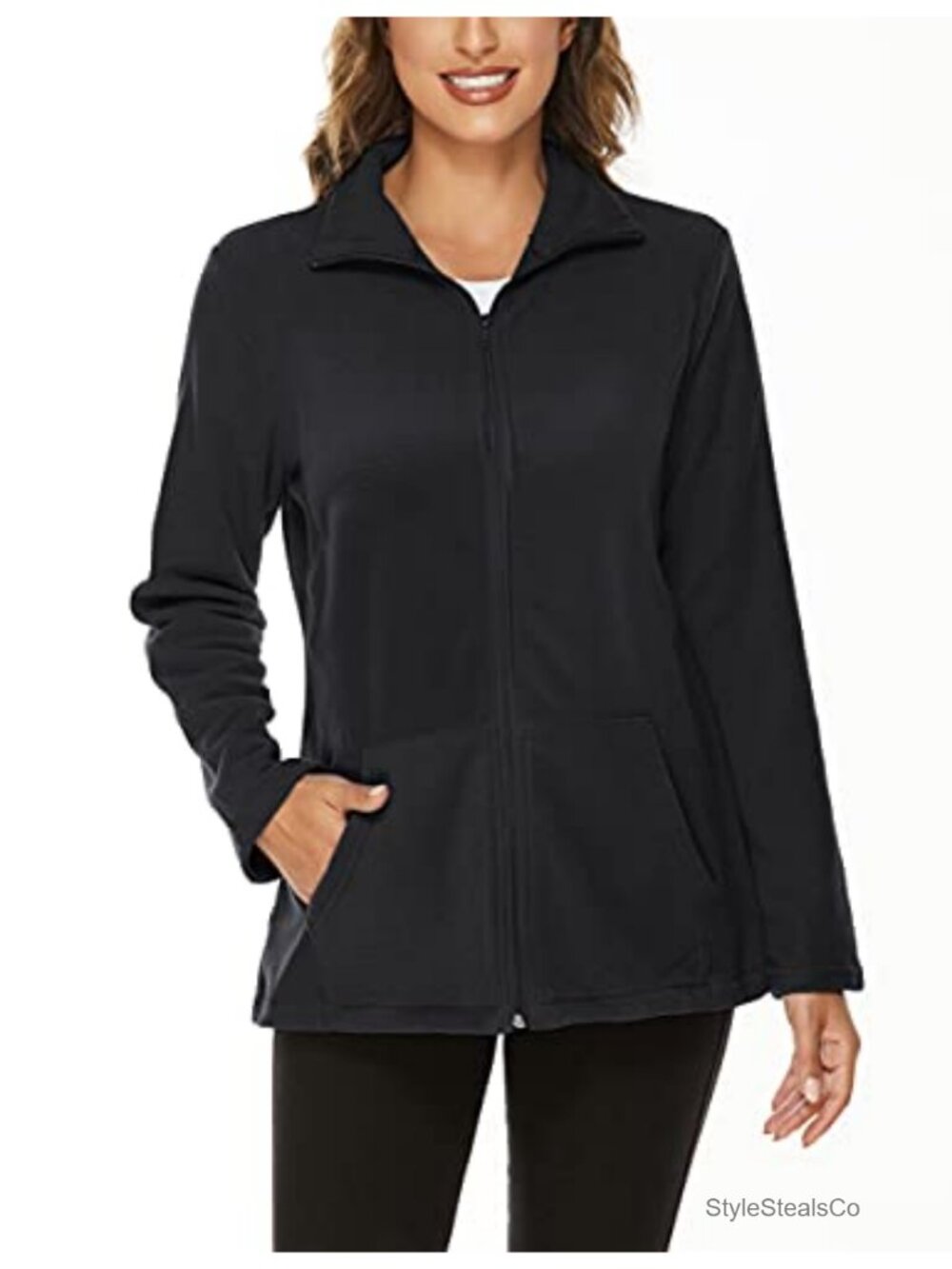 Women's Full-Zip Thermal Fleece Jacket with Pockets, High Collar